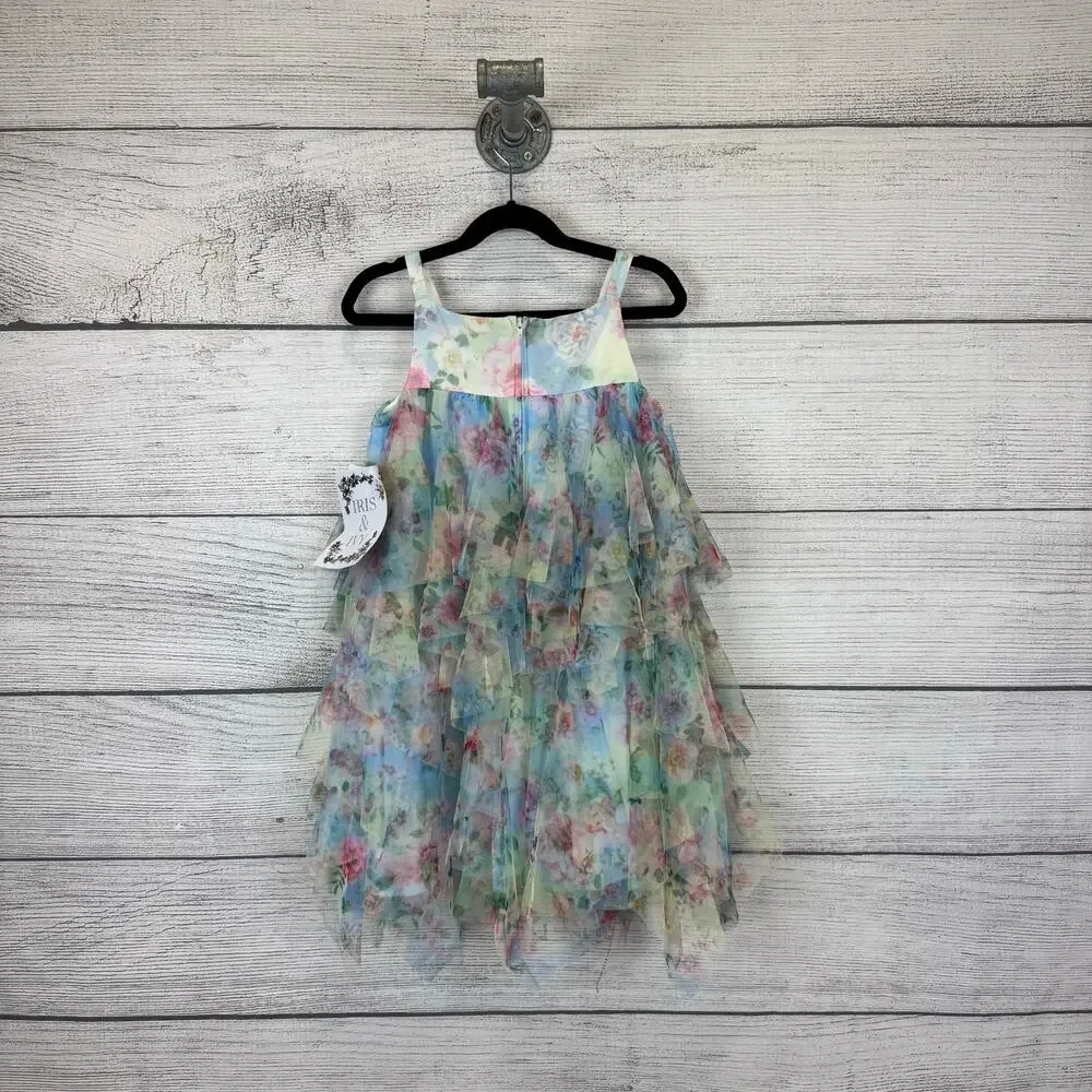 Iris & Ivy Girls Spring Easter Colorful Cascade Floral Tiered Party Dress Size 6